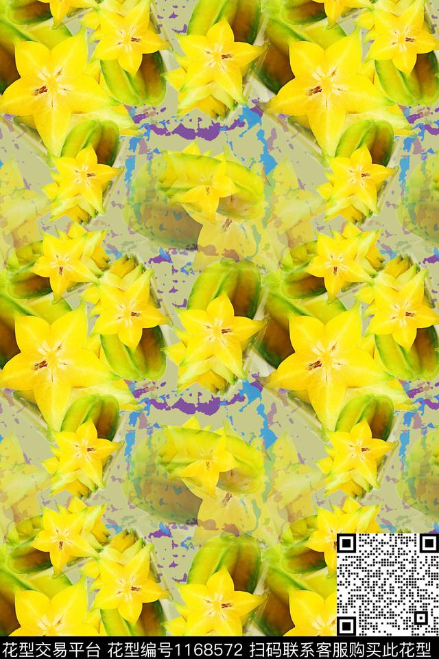 迷彩图案俏皮水果杨桃数码印花华亿平台下载（图片编号: 1168572） - 瓦栏（Walan）