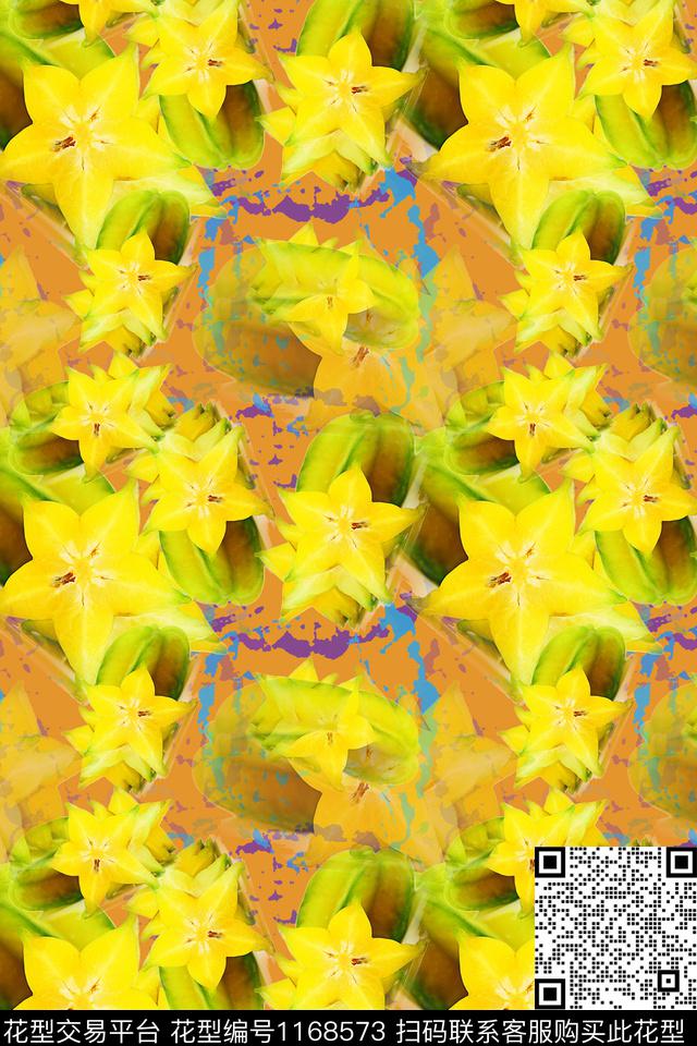 迷彩图案俏皮水果杨桃数码印花华亿平台下载（图片编号: 1168573） - 瓦栏（Walan）