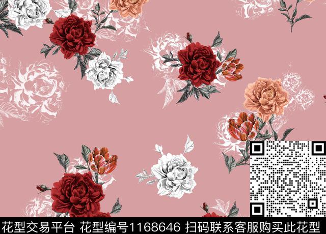 春夏华亿平台水彩花卉花卉传统印花华亿平台下载（图片编号: 1168646） - 瓦栏（Walan）