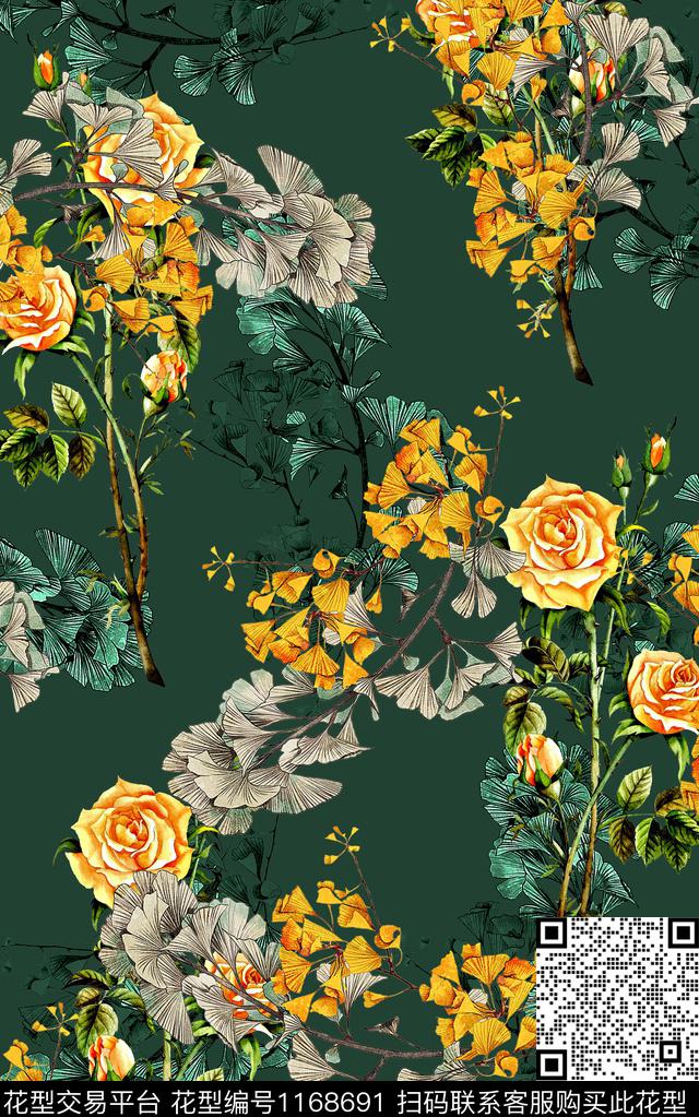 大牌风抽象花卉手绘水墨画数码印花华亿平台下载（图片编号: 1168691） - 瓦栏（Walan）