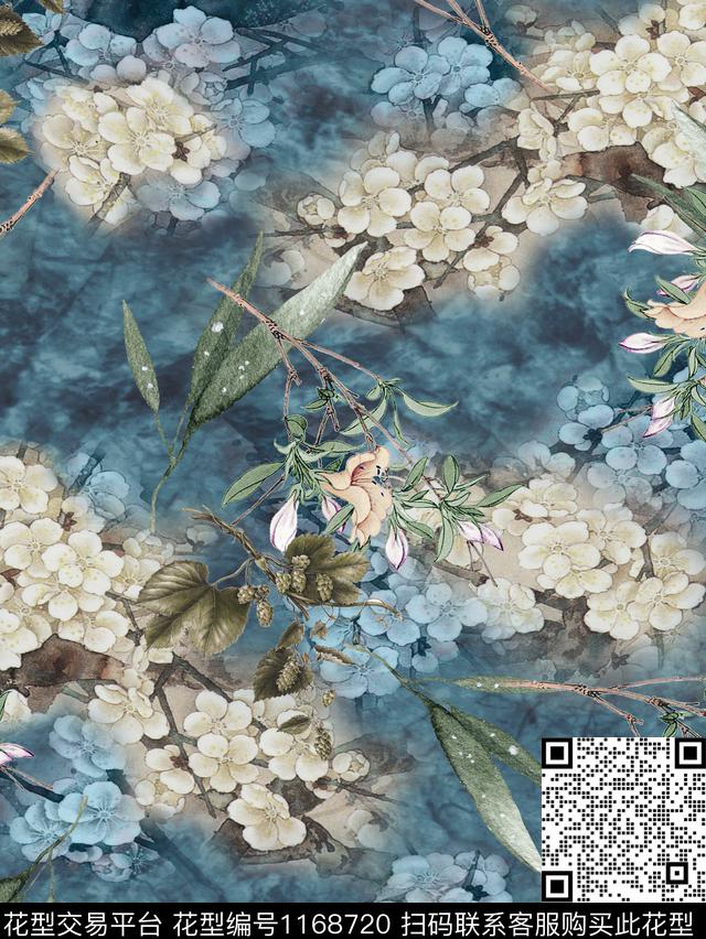 花卉素雅中国风数码印花华亿平台下载（图片编号: 1168720） - 瓦栏（Walan）