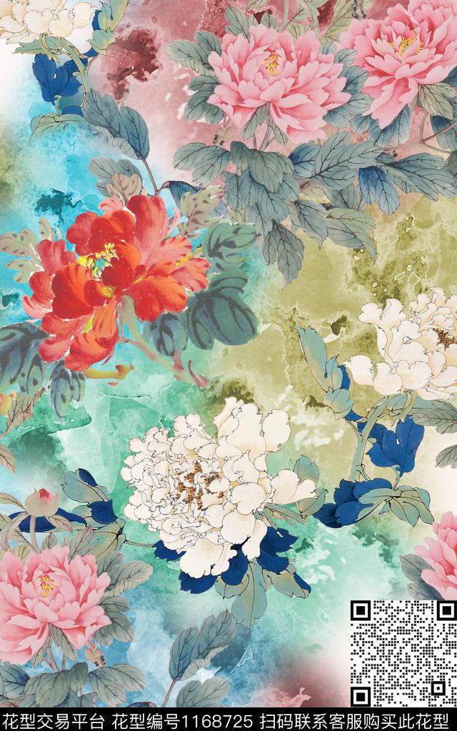 炫彩茶花牡丹数码印花华亿平台下载（图片编号: 1168725） - 瓦栏（Walan）