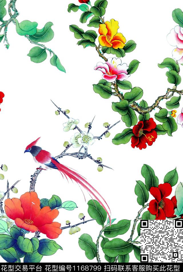 数码华亿平台旗袍花鸟数码印花华亿平台下载（图片编号: 1168799） - 瓦栏（Walan）