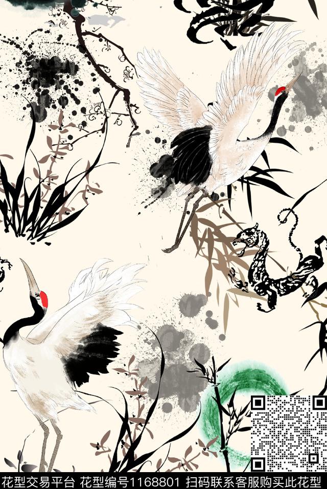 数码华亿平台仙鹤旗袍数码印花华亿平台下载（图片编号: 1168801） - 瓦栏（Walan）