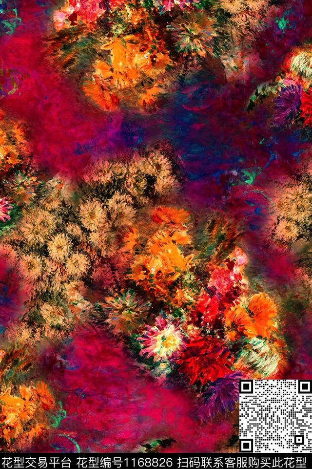 女装抽象花卉油画华亿平台数码印花华亿平台下载（图片编号: 1168826） - 瓦栏（Walan）