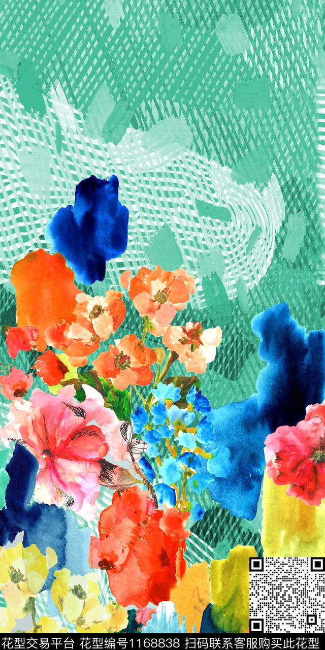 女装水彩花卉数码定位花数码印花华亿平台下载（图片编号: 1168838） - 瓦栏（Walan）