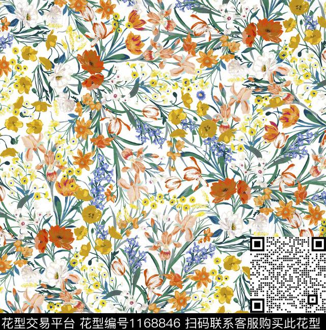 百合数码华亿平台水彩花卉数码印花华亿平台下载（图片编号: 1168846） - 瓦栏（Walan）