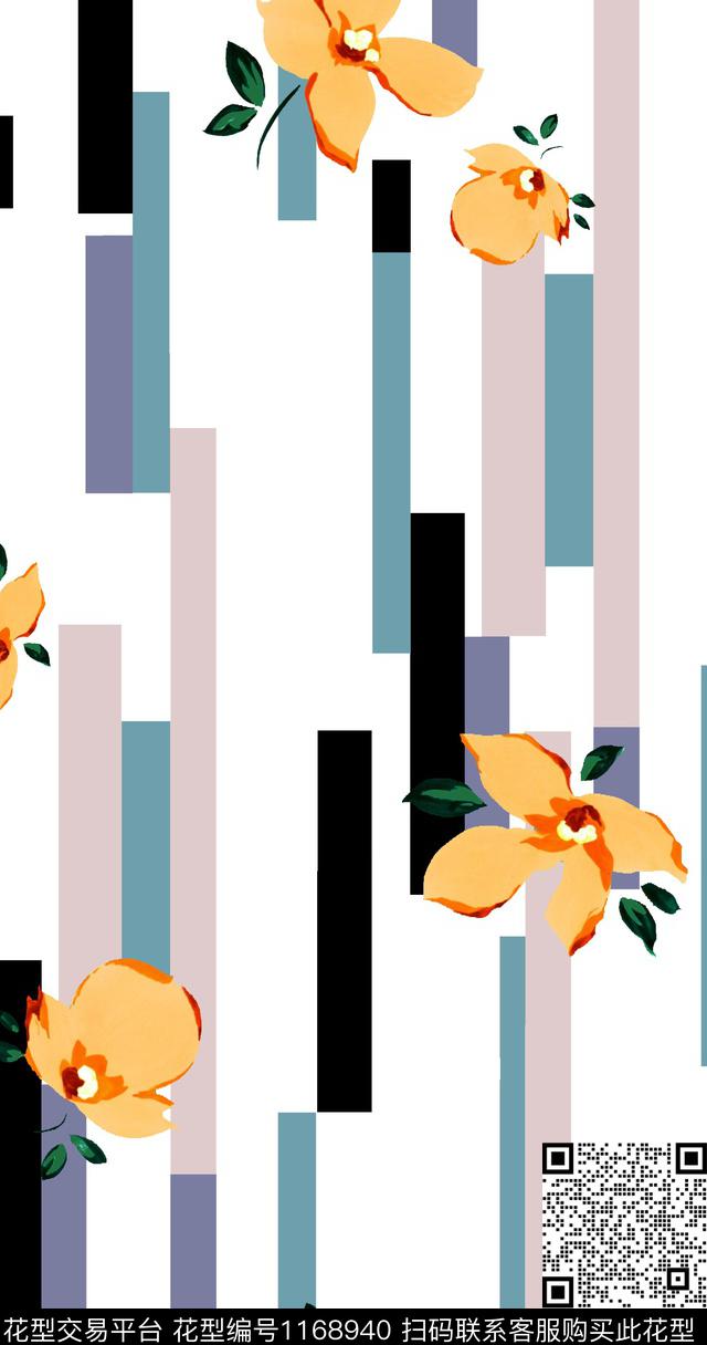 几何花卉大牌风数码印花华亿平台下载（图片编号: 1168940） - 瓦栏（Walan）