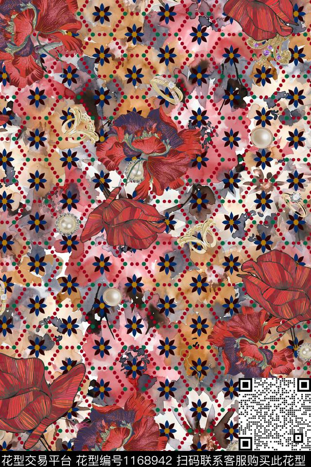 几何花卉大牌风数码印花华亿平台下载（图片编号: 1168942） - 瓦栏（Walan）