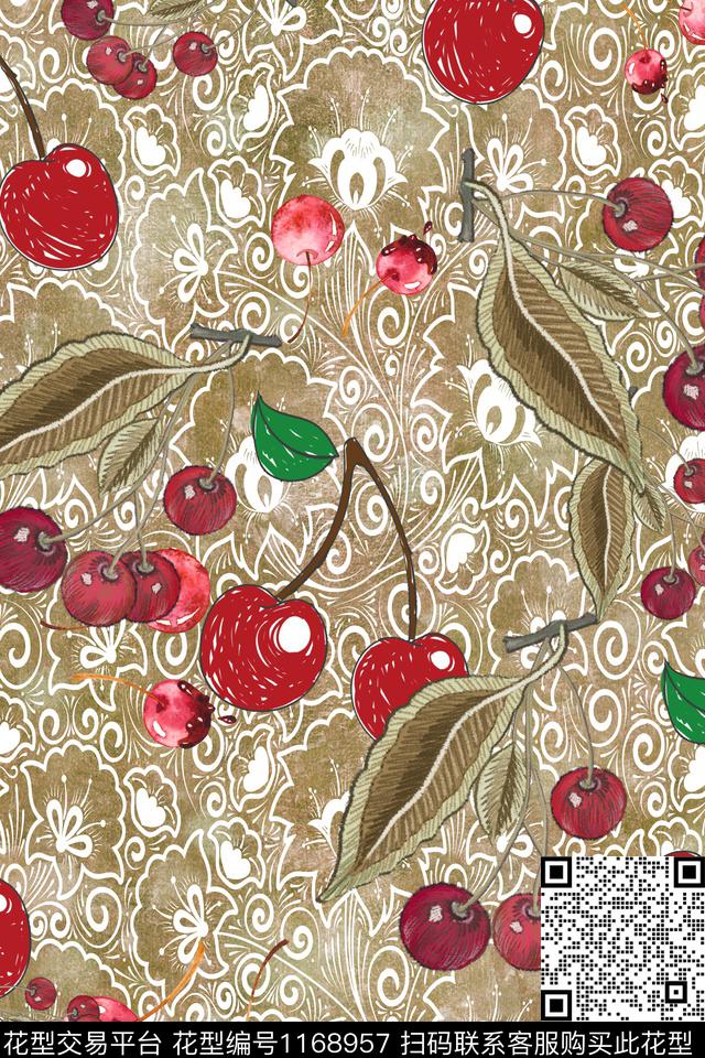 水果樱桃肌理数码印花华亿平台下载（图片编号: 1168957） - 瓦栏（Walan）