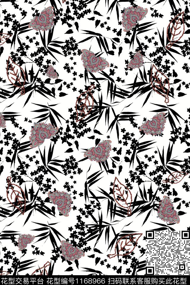 大牌风佩斯利黑白华亿平台传统印花华亿平台下载（图片编号: 1168966） - 瓦栏（Walan）