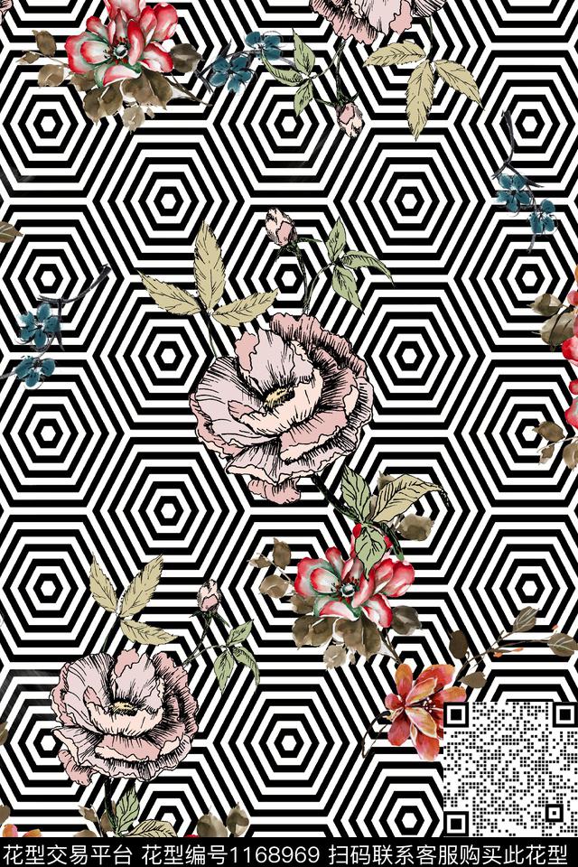 几何花卉大牌风数码印花华亿平台下载（图片编号: 1168969） - 瓦栏（Walan）