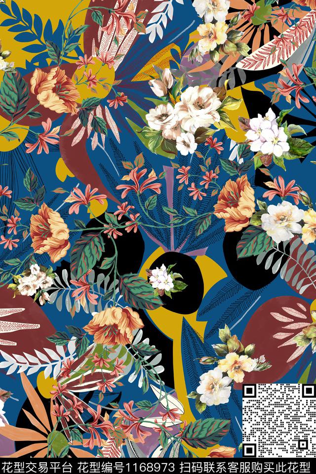 几何抽象花卉数码印花华亿平台下载（图片编号: 1168973） - 瓦栏（Walan）