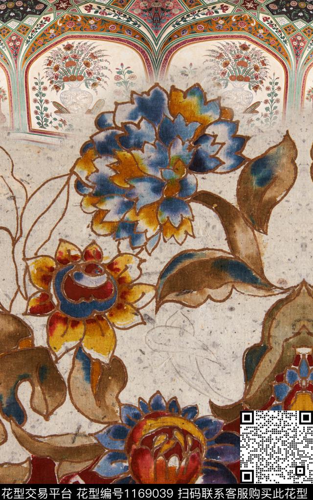 抽象花卉定位花油画华亿平台数码印花华亿平台下载（图片编号: 1169039） - 瓦栏（Walan）