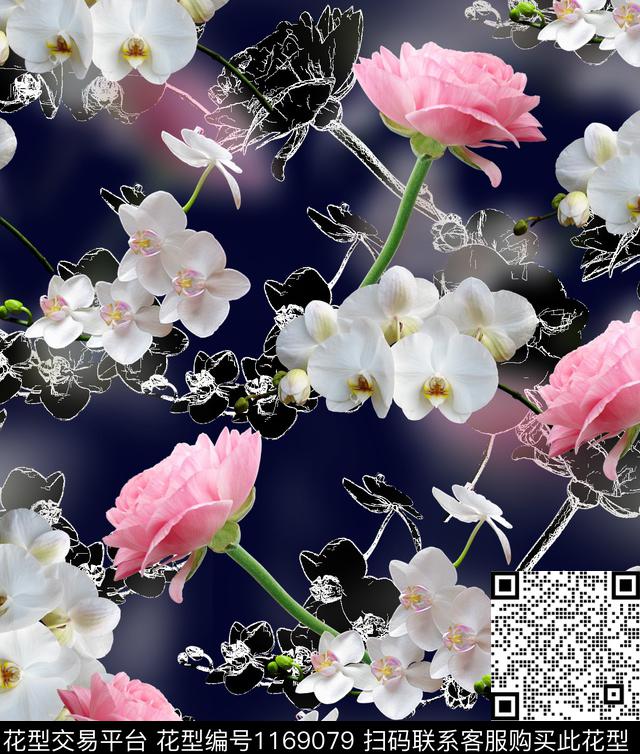 数码华亿平台花卉大牌风数码印花华亿平台下载（图片编号: 1169079） - 瓦栏（Walan）