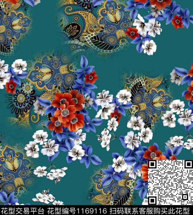 数码华亿平台花卉大牌风数码印花华亿平台下载（图片编号: 1169116） - 瓦栏（Walan）