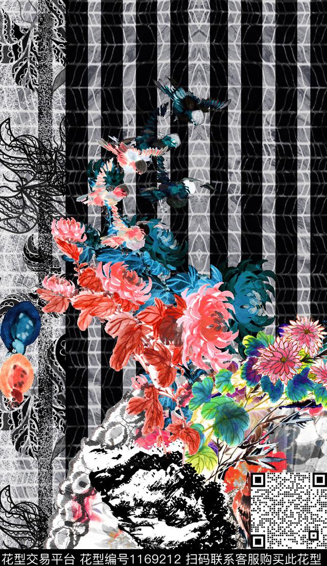 大花花卉定位花数码印花华亿平台下载（图片编号: 1169212） - 瓦栏（Walan）
