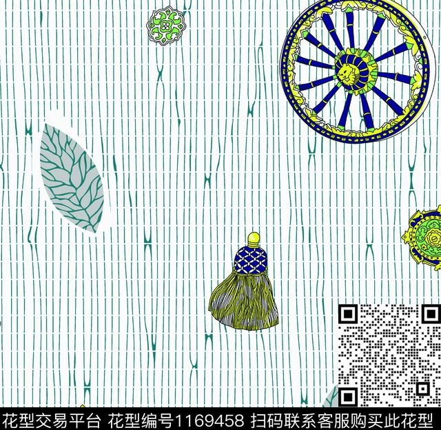 几何大牌风绿植树叶传统印花华亿平台下载（图片编号: 1169458） - 瓦栏（Walan）