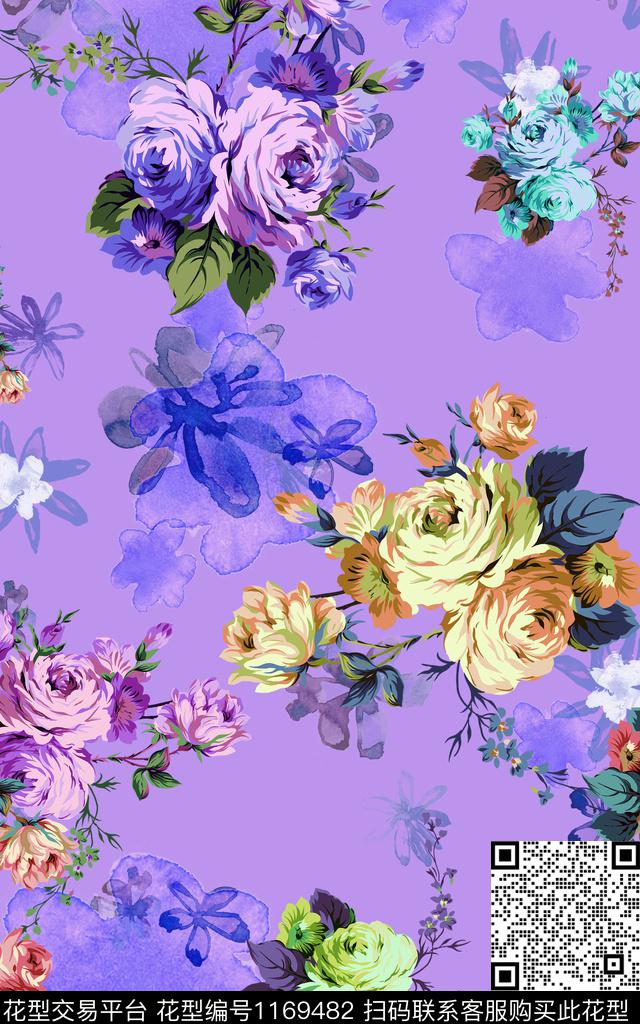 女装水彩手绘数码印花华亿平台下载（图片编号: 1169482） - 瓦栏（Walan）