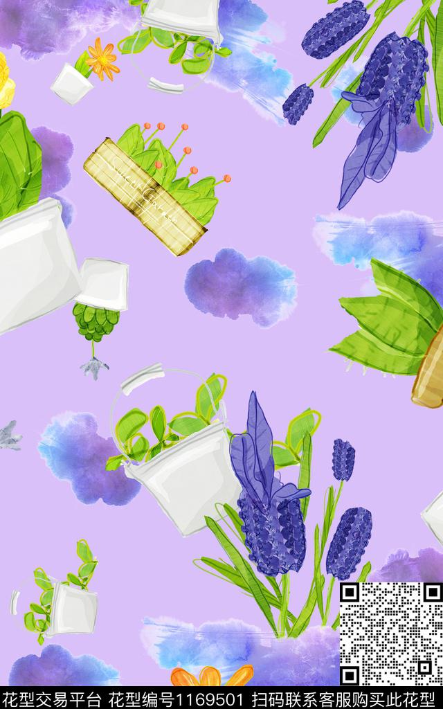 休闲水彩手绘数码印花华亿平台下载（图片编号: 1169501） - 瓦栏（Walan）