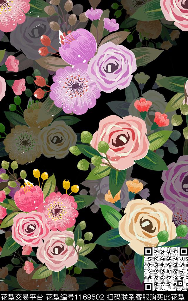 时尚花卉重叠数码印花华亿平台下载（图片编号: 1169502） - 瓦栏（Walan）
