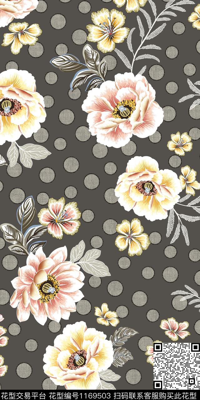 女装大牌风手绘大花传统印花华亿平台下载（图片编号: 1169503） - 瓦栏（Walan）