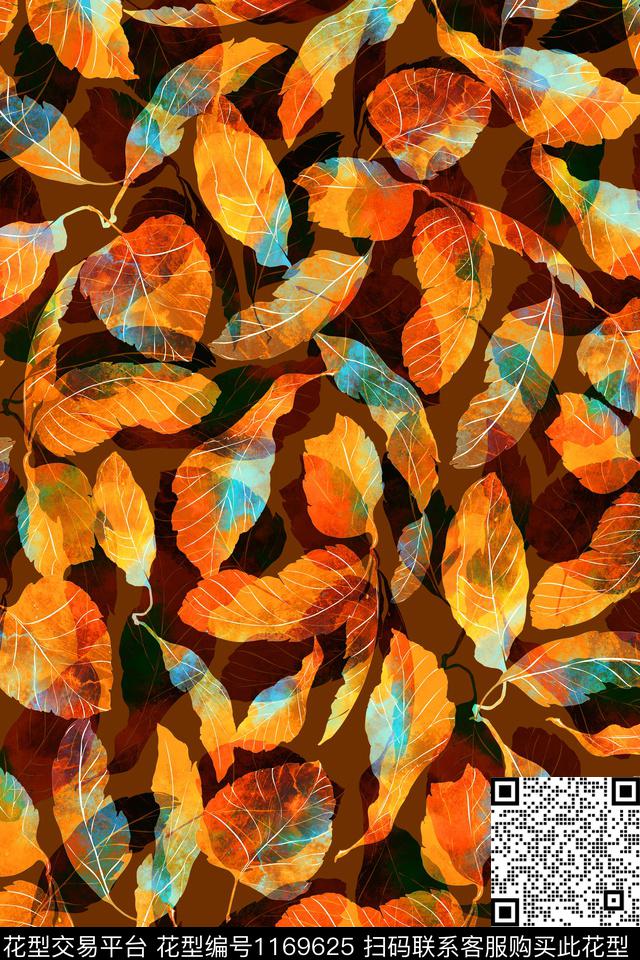 抽象大牌风绿植树叶数码印花华亿平台下载（图片编号: 1169625） - 瓦栏（Walan）