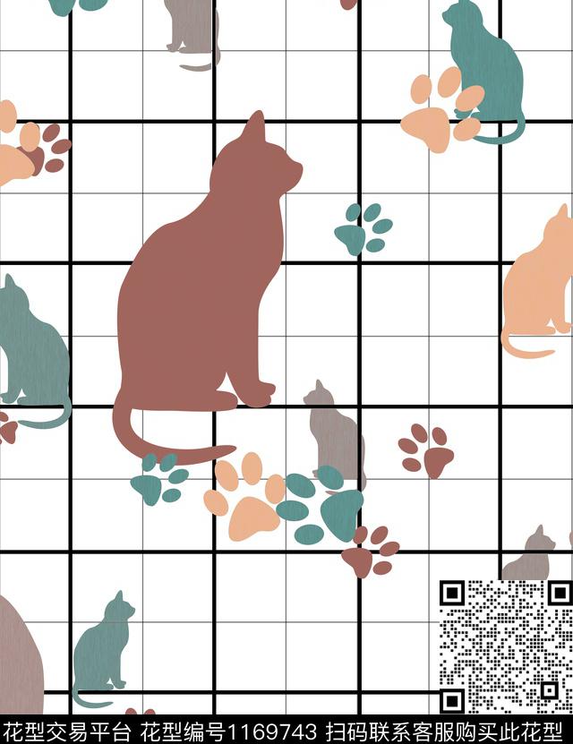 动物纹格子印花数码印花华亿平台下载（图片编号: 1169743） - 瓦栏（Walan）