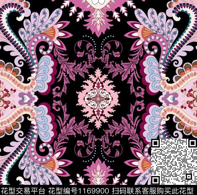 古典花纹抽象大牌风数码印花华亿平台下载（图片编号: 1169900） - 瓦栏（Walan）