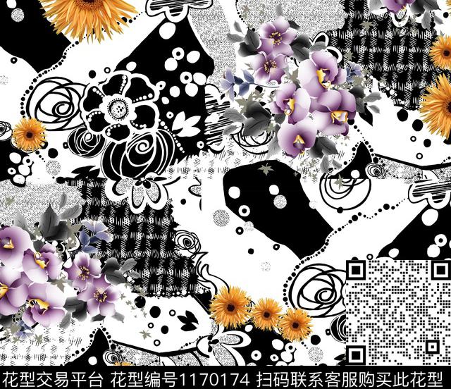 格子花卉莫妮卡-大牌华亿平台数码印花华亿平台下载（图片编号: 1170174） - 瓦栏（Walan）