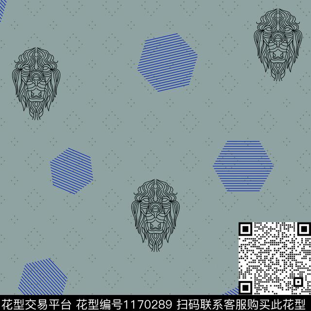几何狮子底纹传统印花华亿平台下载（图片编号: 1170289） - 瓦栏（Walan）