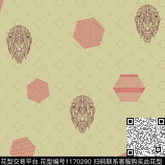 几何狮子底纹传统印花华亿平台下载（图片编号: 1170290） - 瓦栏（Walan）