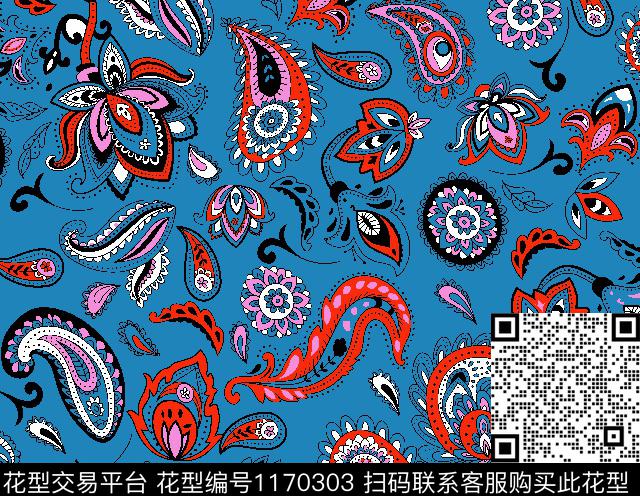 数码华亿平台花卉佩斯利传统印花华亿平台下载（图片编号: 1170303） - 瓦栏（Walan）