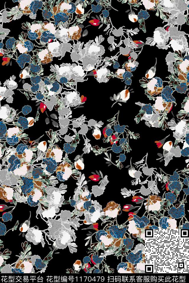 抽象花卉大牌风数码印花华亿平台下载（图片编号: 1170479） - 瓦栏（Walan）