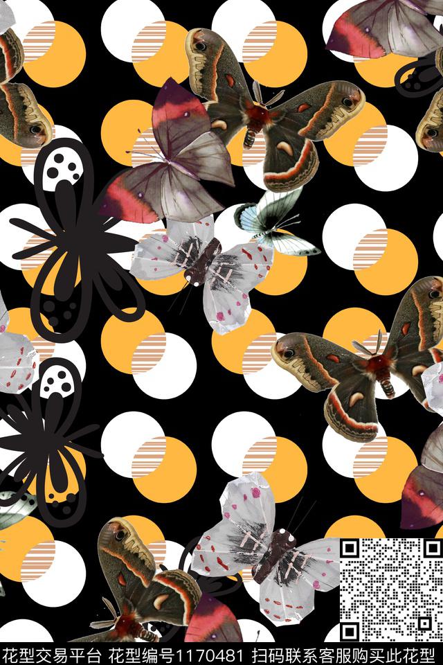 几何蝴蝶波点数码印花华亿平台下载（图片编号: 1170481） - 瓦栏（Walan）