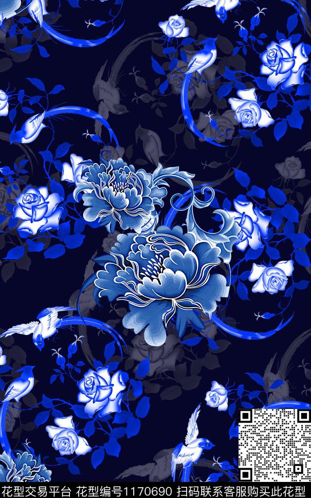 肌理复古女装旗袍印花大牌民族风数码印花华亿平台下载（图片编号: 1170690） - 瓦栏（Walan）