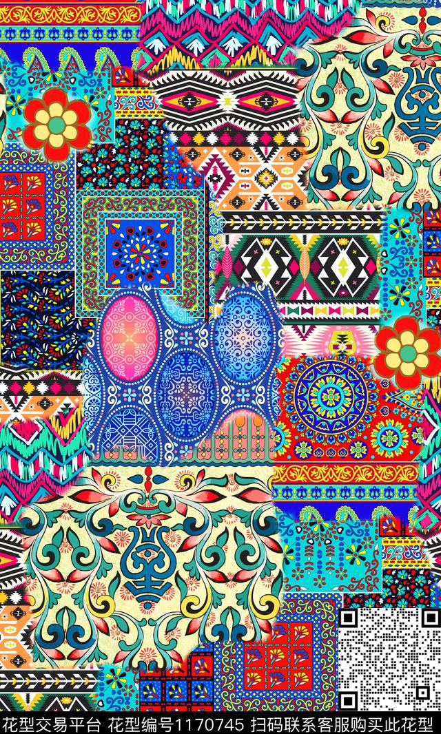几何大牌风混合拼接数码印花华亿平台下载（图片编号: 1170745） - 瓦栏（Walan）