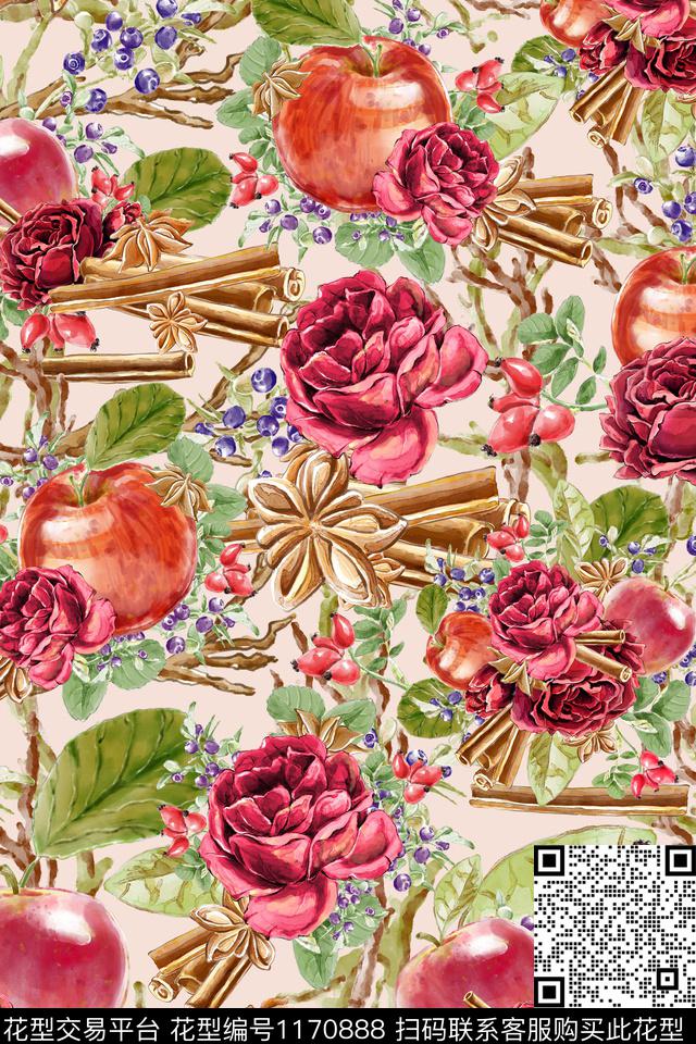 手绘花卉水果数码印花华亿平台下载（图片编号: 1170888） - 瓦栏（Walan）