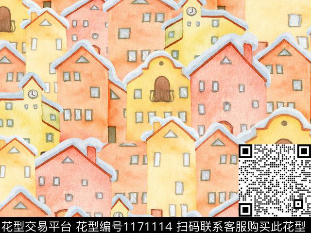 数码华亿平台可爱蜡笔房子数码印花华亿平台下载（图片编号: 1171114） - 瓦栏（Walan）