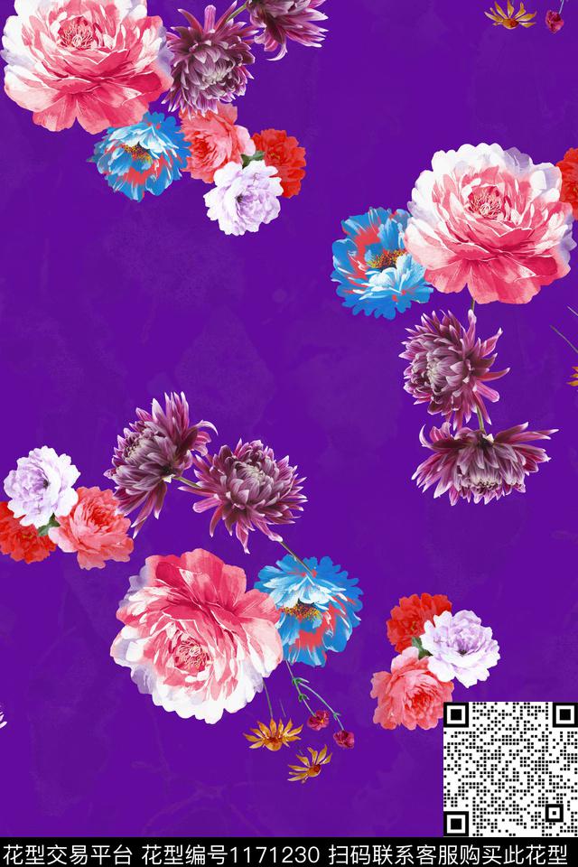 时尚花卉大牌风数码印花华亿平台下载（图片编号: 1171230） - 瓦栏（Walan）