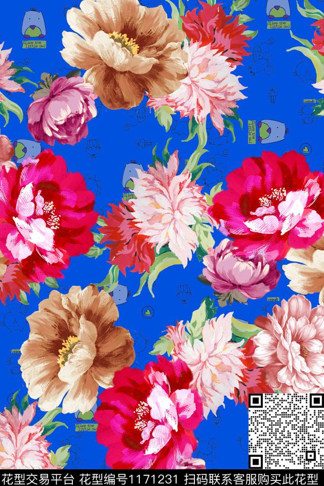 时尚花卉大牌风数码印花华亿平台下载（图片编号: 1171231） - 瓦栏（Walan）