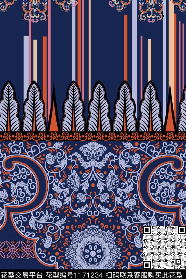 抽象大牌风复古数码印花华亿平台下载（图片编号: 1171234） - 瓦栏（Walan）