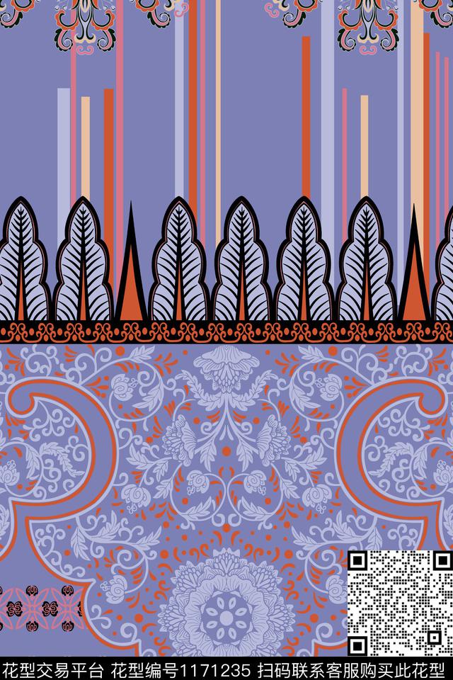 抽象大牌风复古数码印花华亿平台下载（图片编号: 1171235） - 瓦栏（Walan）