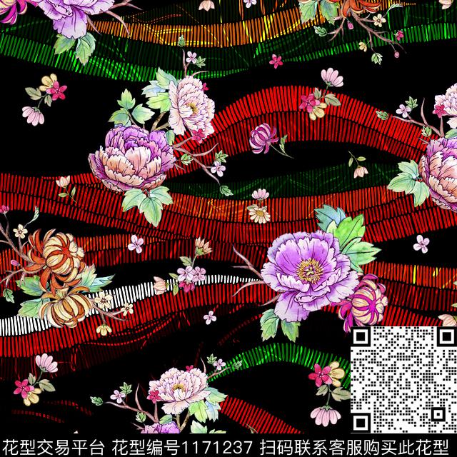 花卉大牌风素雅数码印花华亿平台下载（图片编号: 1171237） - 瓦栏（Walan）