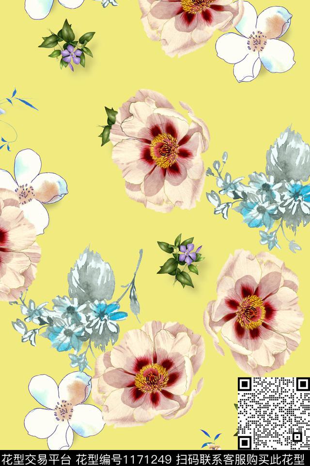 数码华亿平台花卉满版散花数码印花华亿平台下载（图片编号: 1171249） - 瓦栏（Walan）