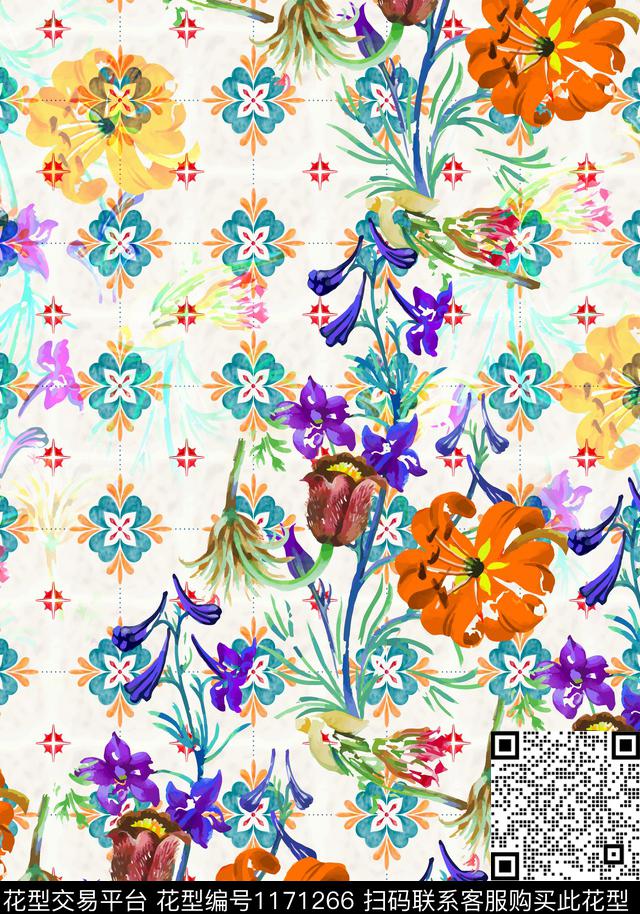 数码华亿平台女装花卉数码印花华亿平台下载（图片编号: 1171266） - 瓦栏（Walan）