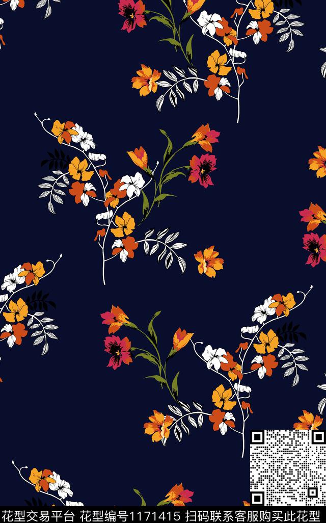 抽象花卉小碎花数码印花华亿平台下载（图片编号: 1171415） - 瓦栏（Walan）