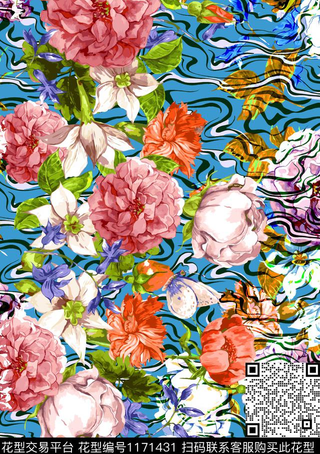 数码华亿平台女装花卉数码印花华亿平台下载（图片编号: 1171431） - 瓦栏（Walan）