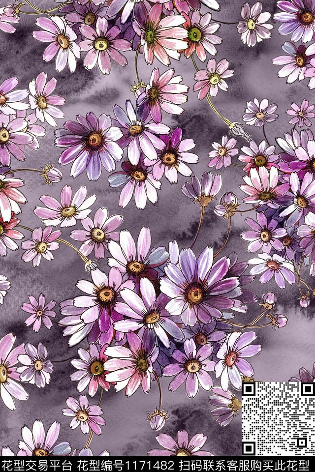 数码华亿平台抽象花卉数码印花华亿平台下载（图片编号: 1171482） - 瓦栏（Walan）