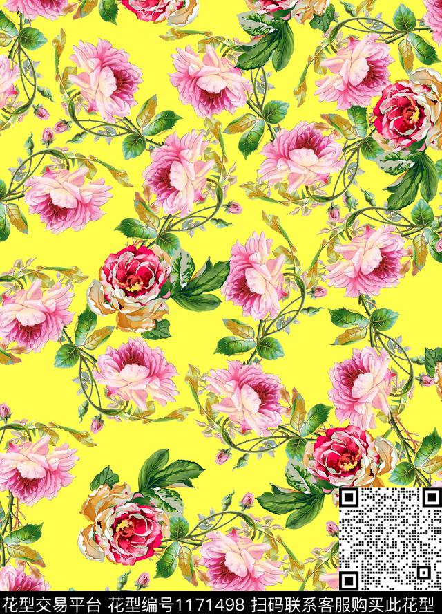 女装清爽底花卉水彩花卉数码印花华亿平台下载（图片编号: 1171498） - 瓦栏（Walan）